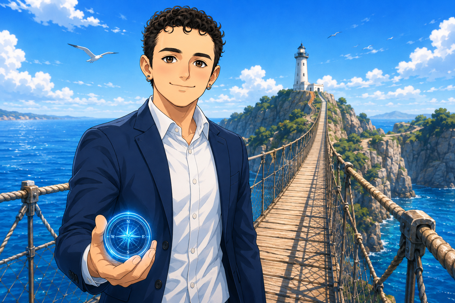 Alessandro con la bussola verso il faro